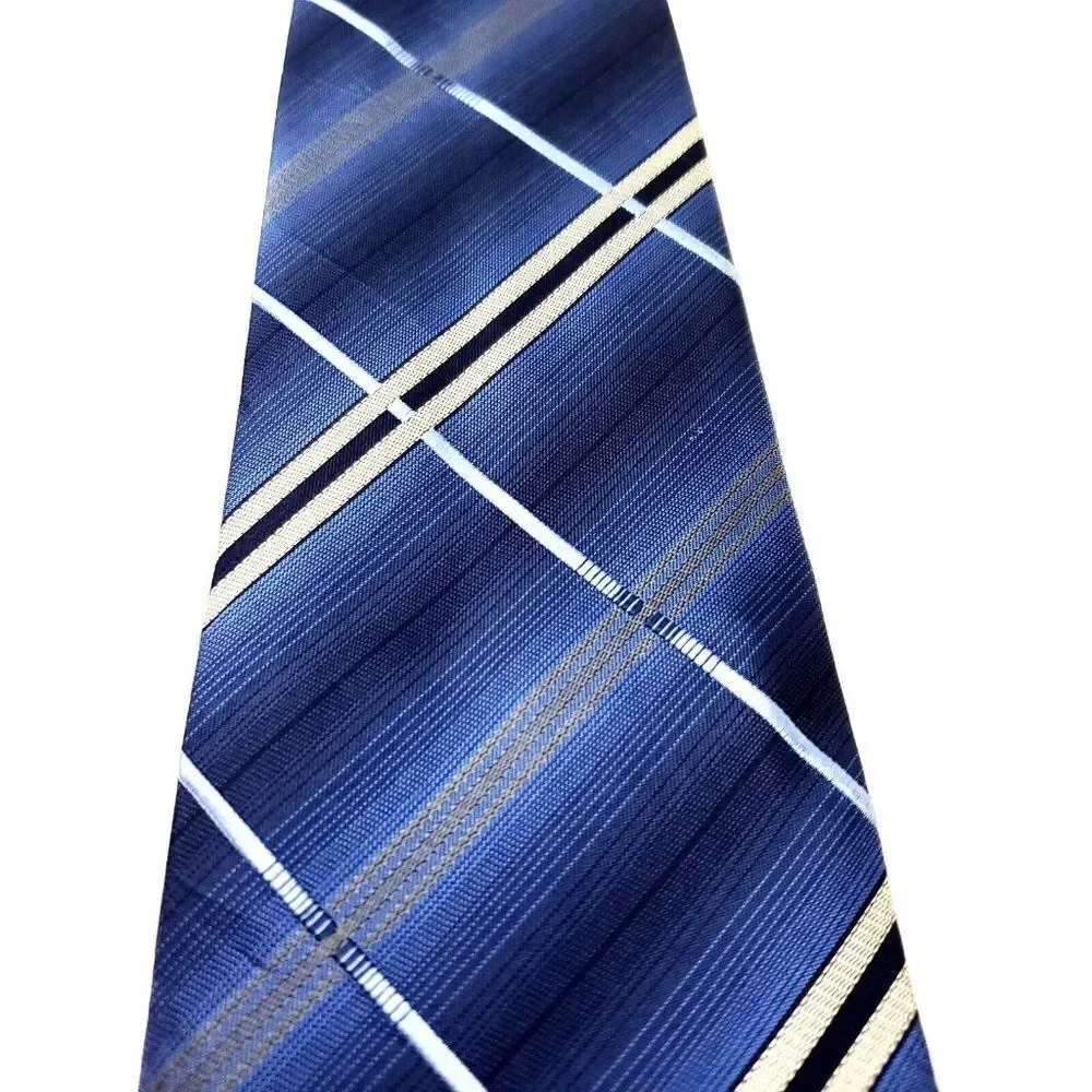 Van Heusen Blue Silk Tie Woven Gingham Plaid Stain Resistant‎